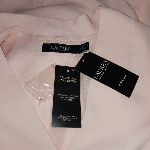 LAUREN RALPH LAUREN Light Pink Short Sleeve Button Up V-Neck Dress CAREER Sz 4 - Picture 4 of 12